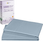 California Design Den Pillow Cases Standard Size Set of 2-1000 Thread Count Sateen, Soft and Thick 100% Cotton Standard/Queen Pillowcases, Durable - Blue