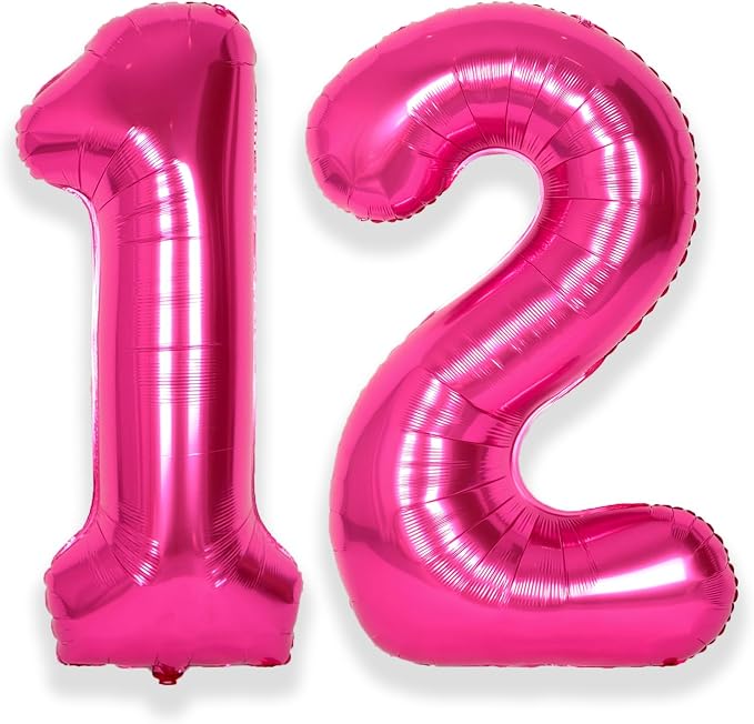 SUWEN 40 Inch Hot Pink Large 12 Number Balloons Big Foil Helium Number Balloons by SUWEN