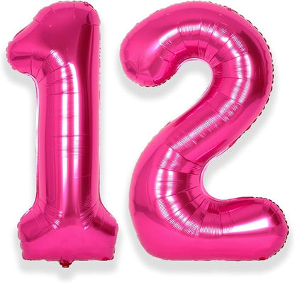 SUWEN 40 Inch Hot Pink Large 12 Number Balloons Big Foil Helium Number Balloons by SUWEN
