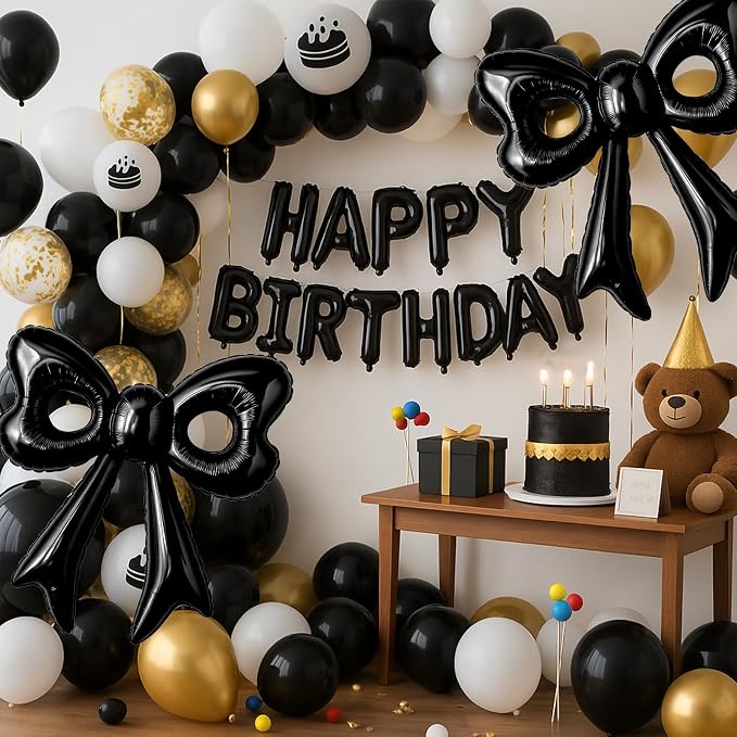 4 Pcs Black Bow Balloons, 31”Huge Bow Aluminum Foil Balloons - Image 4