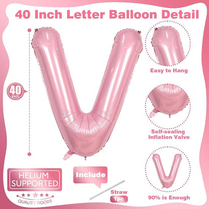 40 Inch Pastel Pink Letter Balloon, Giant Custom Alphabet V Foil Balloon Baby - Image 2