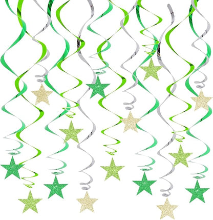 BEISHIDA Green Gold Glitter Stars Hanging Swirls Pre-Strung Hanging Ornament by Beishida