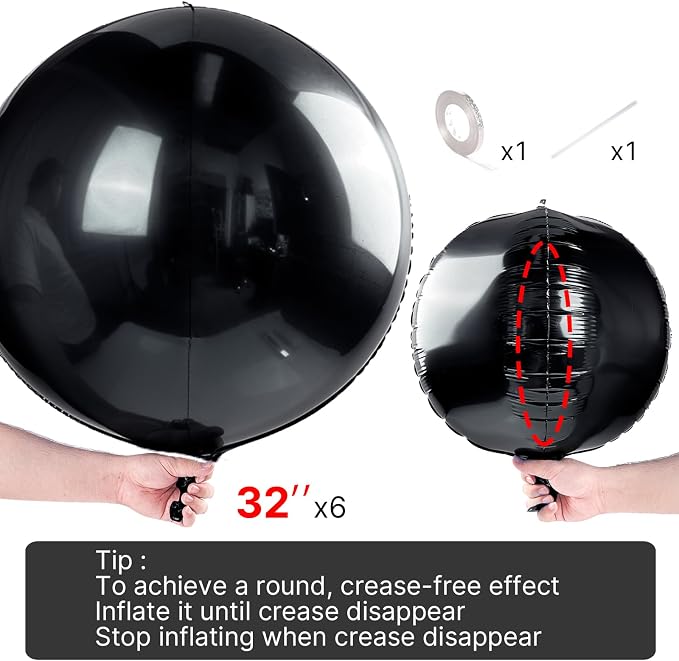 PartyWoo Black Large Round Giant 4D Jumbo Foil Balloons 6pcs 32 Inch | 32 Inch - Image 4
