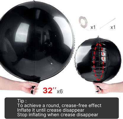 PartyWoo Black Large Round Giant 4D Jumbo Foil Balloons 6pcs 32 Inch | 32 Inch - Image 4