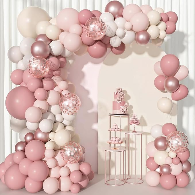 156Pcs Boho Blush Pink Balloons Arch Garland Kit Different Size | Retro Dusty by OUDDYLIFE