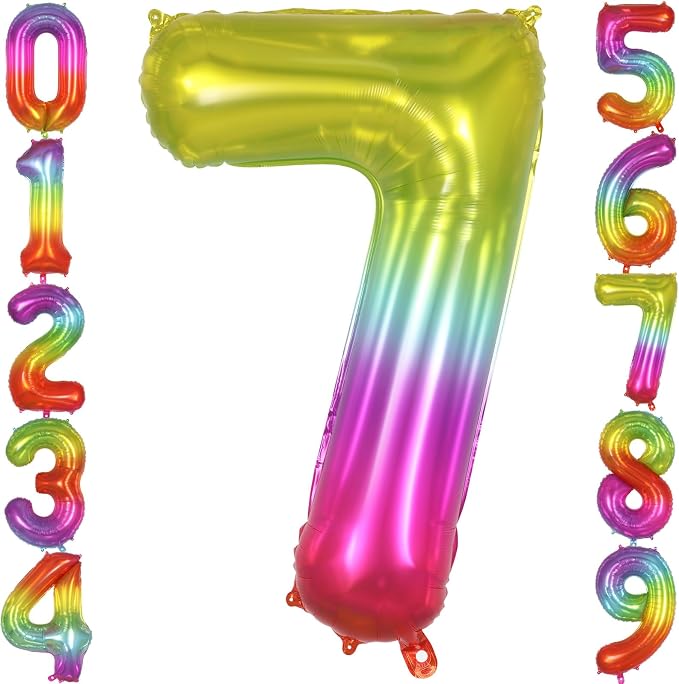 Rainbow Number 7 Balloon 40 Inch, Big Large Foil Number Balloons, Gradient by AIQINHU