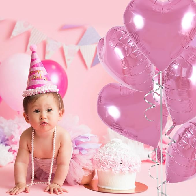 TONIFUL 30 Pcs Pink Heart Balloons 18 Inch Heart Shape Foil Mylar Balloons | - Image 4