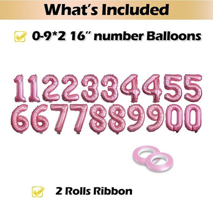 20 Pcs Pink 16" Number Balloons 2 Sets 0-9 Foil Balloon Numbers Décor | Glossy - Image 3