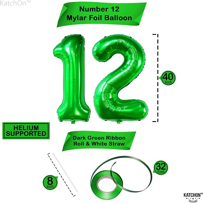 KatchOn Green Number 12 Balloon 40 Inch, 12th Birthday Balloon Decor | 12th - Image 4