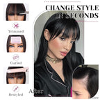 VERNA Bangs Hair Clip 360°3D Cover Hair Toppers for Women,100% Real Human Hair Natural Black Clip in Bangs,Hairpieces for Daily Wear(5 * 9.5)