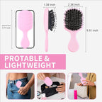 Mini Boar Bristles Hair Bursh, Travel Size Hair Brush for Women Men Kids, Protable Small Hair Brush for Pockets Purses, Mini Detangler Brush for Smooth Add Shine(Pink)
