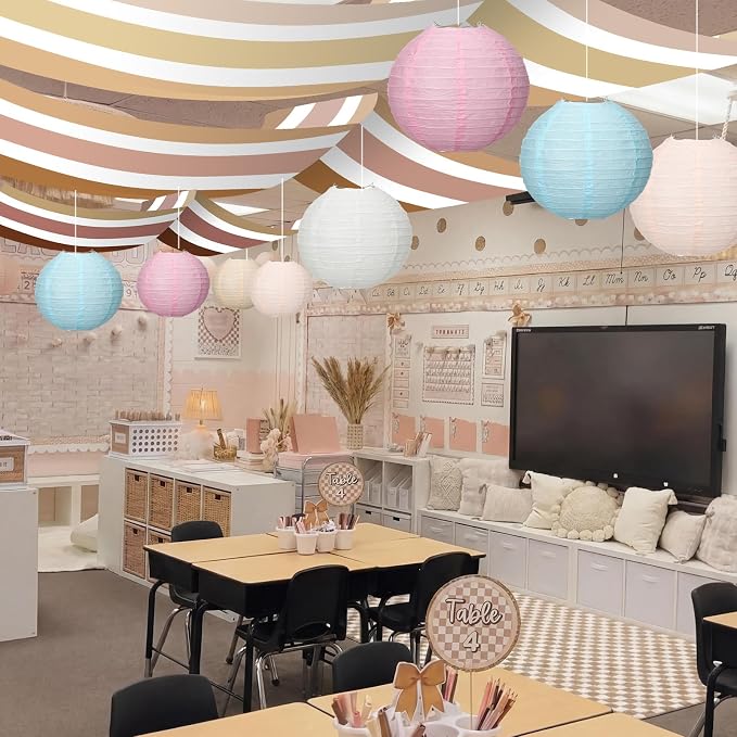 11 Pcs Boho Classroom Ceiling Decor Include 12 x 2 ft Fluorescent Light Covers - Image 3