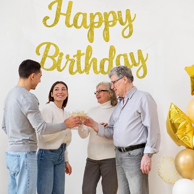 BEISHIDA Glitter Gold Happy Birthday Banner Party Decoration NO DIY, 10Feet | - Image 6