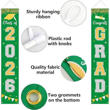 Graduation Decorations 2026 GRAD Banner Green Porch Door Sign Welcome Banner - Image 3