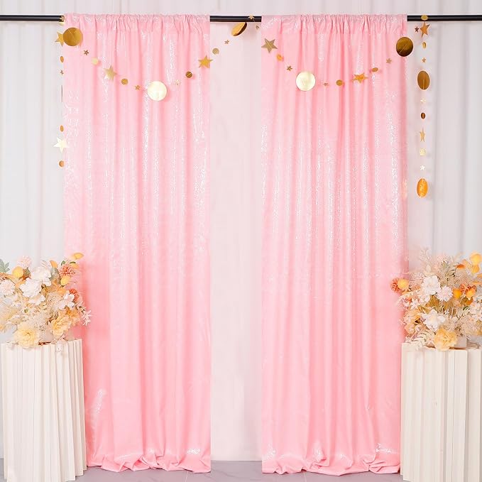 ShinyBeauty Sequin Curtains 2 Panels Pink 2FTx8FT Sparkly Photo Backdrop Baby - Image 2