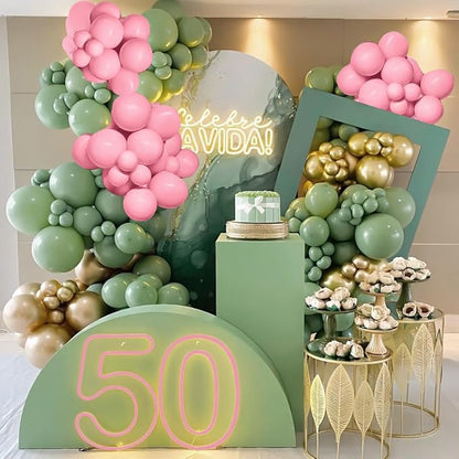 MEBAY Sage Green Pink Gold Balloon Arch Kit - Image 4
