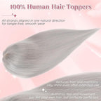 Real Human Hair Toppers for Women 3.54"*4.72" Silky Base 150% Density No Bangs Adjustable Parting Clip-In Topper Hairpieces for Women with Thinning Hair 14 Inches Silver Grey