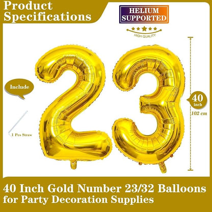 Gold 23 Number Balloons, 40 Inch Giant Number 23 Balloons Foil Mylar Helium - Image 2