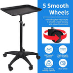 Rolling Salon Tray, Adjustable Salon Tray on Wheels, Premium Aluminum Tattoo Tray Cart for Spa Clinic, Black