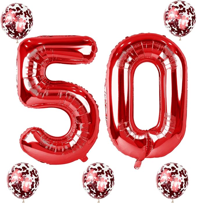 Large 50 Balloon Number Red, 40 Inch Helium Foil Number 5 & 0 Balloons Self - Image 8
