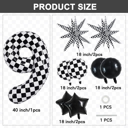 TONIFUL 9th Birthday Balloons Kit 40 Inch Checkered Number 9 Foil Balloon | - Image 2