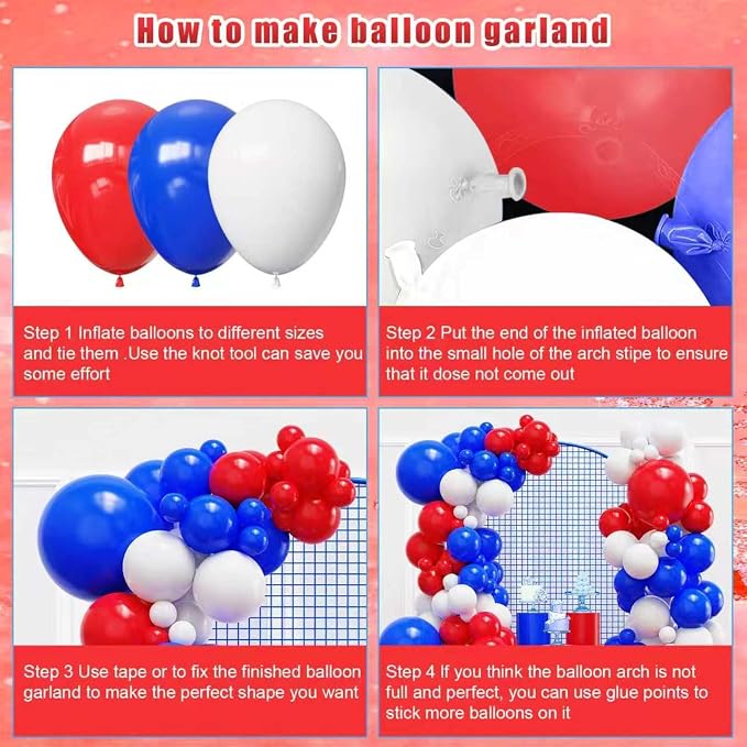 YMSZ Red White and Blue Balloons Arch Kit, 4th of July Balloons Decoration | - Image 3