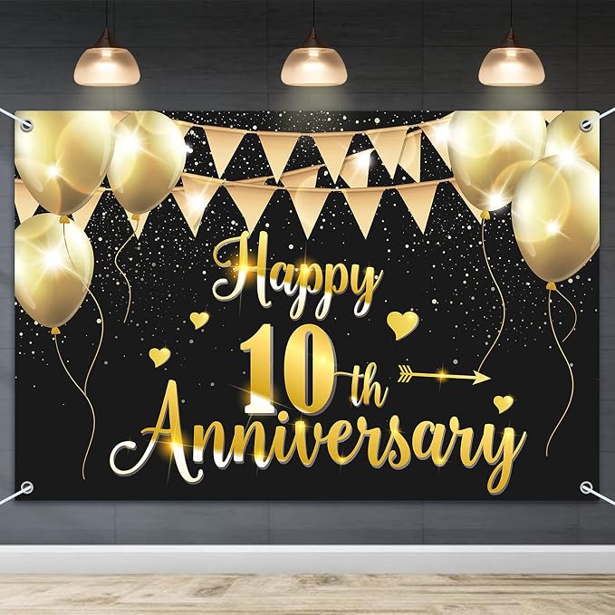 HAMIGAR 6x4ft Happy 10th Anniversary Banner Backdrop by HAMIGAR