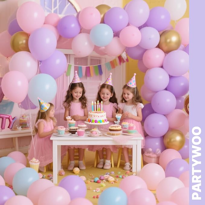 PartyWoo Pink Purple and Gold Balloons 66pcs Baby Pink Purple Gold Balloons | - Image 4