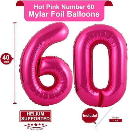 40 Inch Hot Pink 60 Number Balloons Giant Jumbo Huge 60 Foil Mylar Helium - Image 2