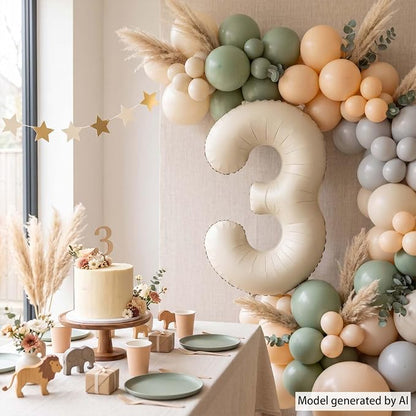 Cream Number 3 Balloon 40 Inch, Foil Numeral - Image 3
