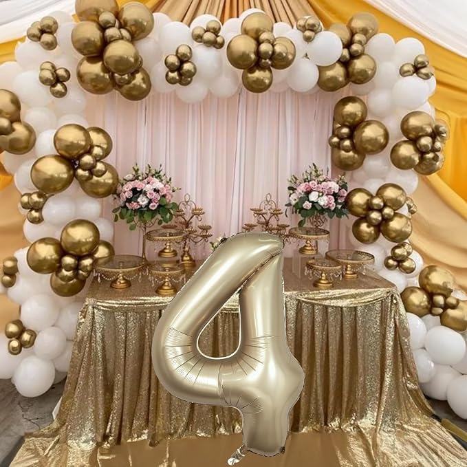 Metallic Gold Number 4 Balloons, 40 In Large Champagne Number 4 Mylar Foil - Image 6