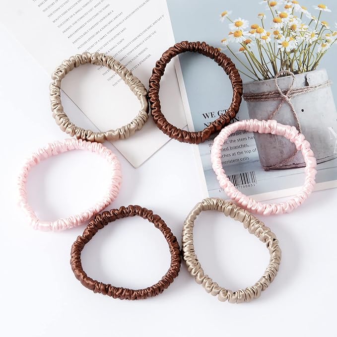 Silk Scrunchies Pack of 6 Pure Mulberry Silk Hair Ties with Elastic Band Silk Scrunchie for Hair No Damage