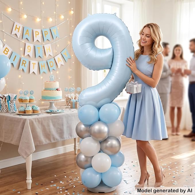 40 Inch Light Blue Number 9 Foil Balloon - Image 3