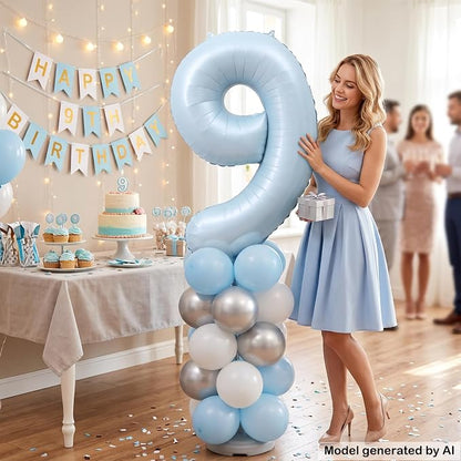 40 Inch Light Blue Number 9 Foil Balloon - Image 3