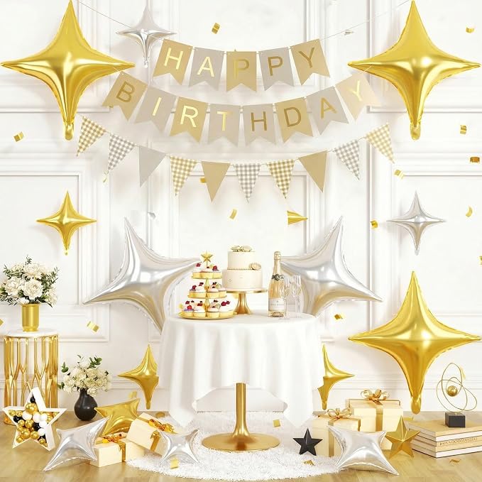 Gold Silver Star Balloons, 26 Inch and 10 Inch Gold Stars Shaped Balloon - Image 6