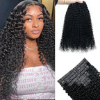 Curly Clip in Hair Extensions Real Human Hair 2 Pack 240g Seamless Clip in Hair Extensions for Women Full Max with 16Pcs PU Skin Weft 24inch Natural Black