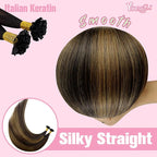 YoungSee K Tip Hair Extensions Human Hair Brown Balayage Hair Extensions K Tip Dark Brown Ombre 16In 50s/50G