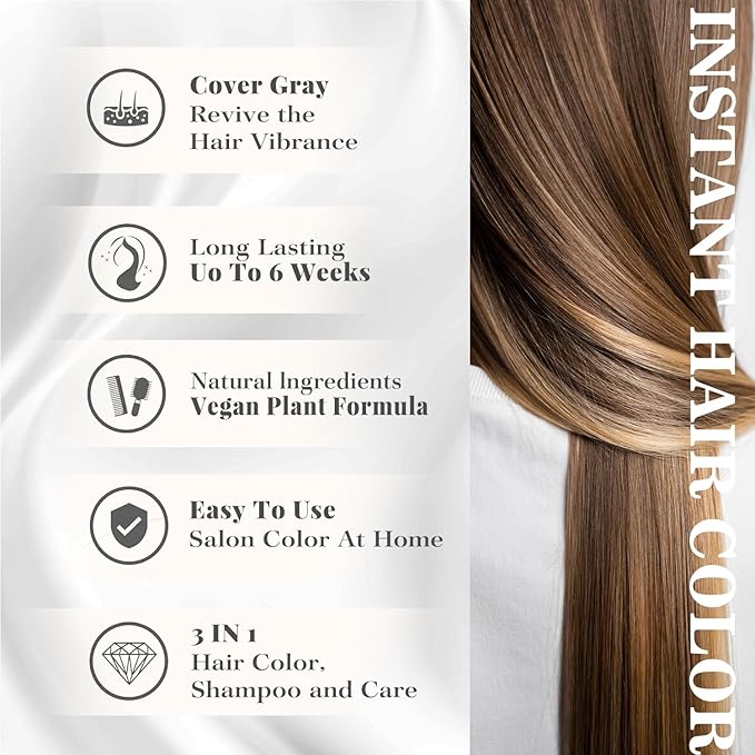Hair Dye Shampoo 3-in-1 Vegan Color for Gray Hair - Ammonia-Free for Men & Women – Beard & Hair Coloring – Instant Gray Coverage Champú Para Canas Mujer & Hombre (COPPER BROWN)