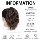 Ponytail Extension-12 Inch Drawstring Ponytail Hair Extensions for Women Synthetic Curly Wavy Fake Pony Tails Hair Pieces for Daily Party Use (Mixed Brown)