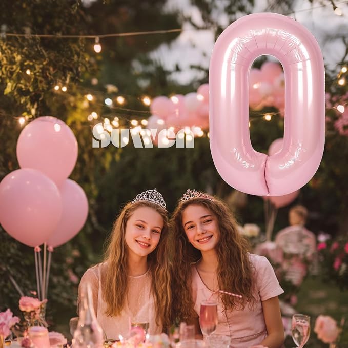 SUWEN 40 Inch Pink Large 0 Balloon Numbers Big Foil Helium Number Balloons 0-9 - Image 3
