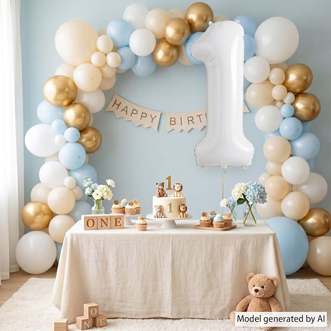 White Number 1 Balloon 40 Inch, Large Foil Mylar 1st Birthday Decorations - Image 3