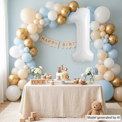 White Number 1 Balloon 40 Inch, Large Foil Mylar 1st Birthday Decorations - Image 3