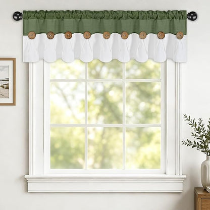 Farmhouse Valance Curtains, Boho Cotton Linen Kitchen Valance, Rustic Button by FRAMICS