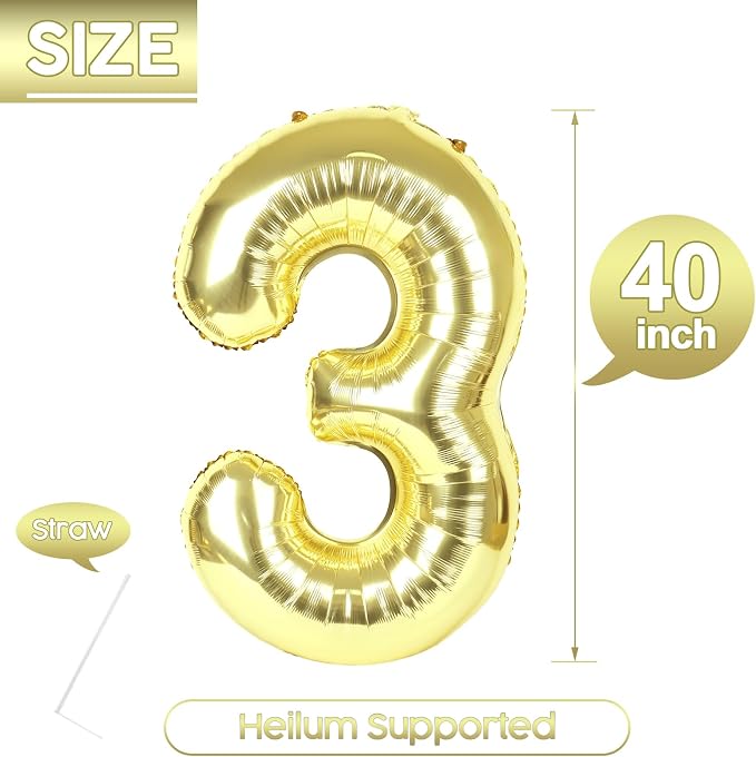 3 Balloon - Champagne Gold Birthday Number Balloons, 40 Inch Decorations | - Image 5
