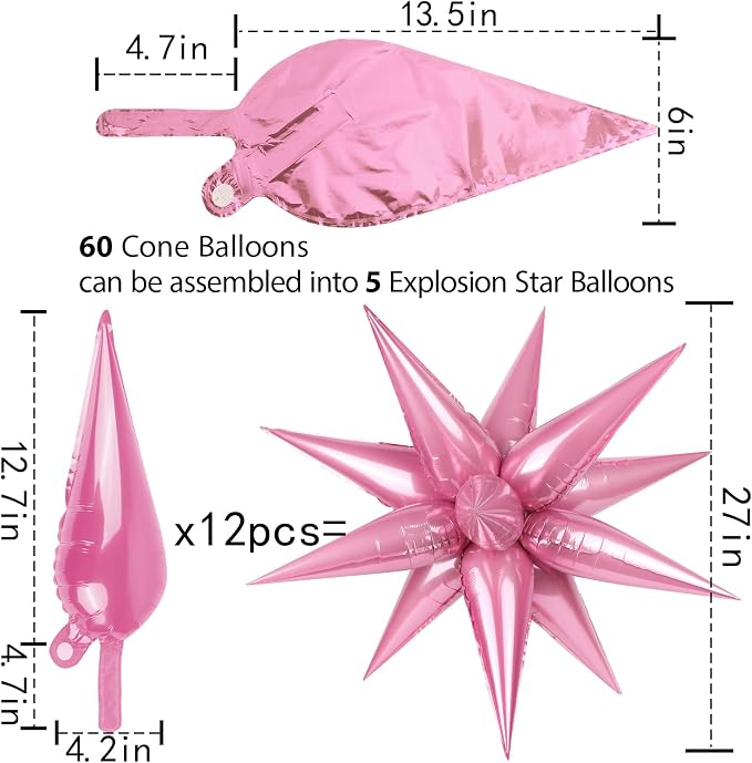 60 Pcs Star Balloons Explosion 12 Point Foil Cone Balloons Magic Balloon Large - Image 4
