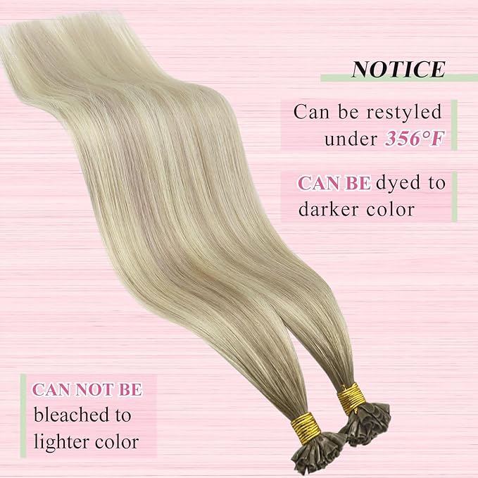 YoungSee Balayage U Tip Hair Extensions Human Hair Balayage Blonde Ombre Platinum Blonde U Tips Remy Hair Extensions 16In 1G/S 50G