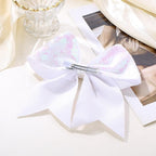 Large Glitter Cheer Bows Clips, Jumbo Big 7 Inch Cheerleading Sequin Hair Bow Hair Accessories for Teens Girls Football Sports Cheerleader Outfit Uniform (White)