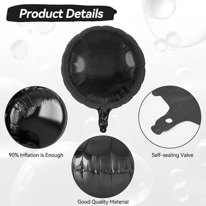 20PCS Black Round Shaped Balloons, 18 Inch Round Foil Balloon, Giant Round - Image 3