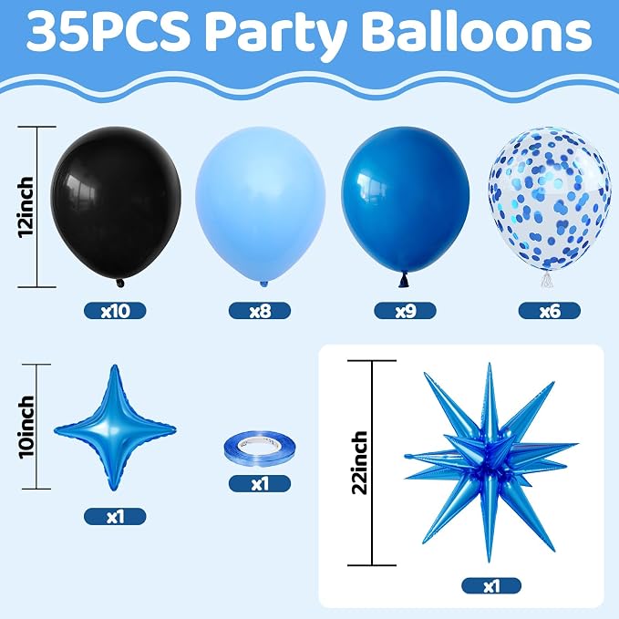 Blue and Black Balloons, 12inch Dark Blue Black Balloons, Confetti Latex Balloon - Image 2