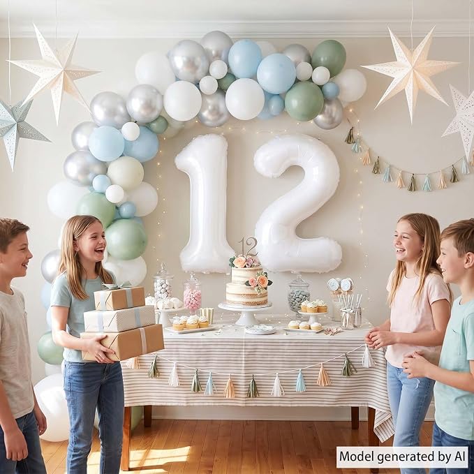 White Number 12 Balloon 40 Inch, Large Matte White 1 and 2 Foil Balloons Set - Image 2